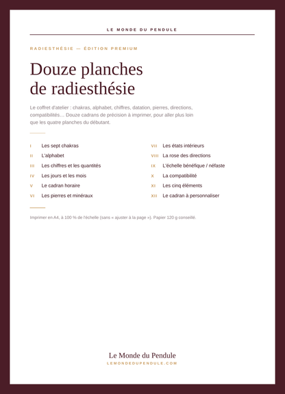 Couverture du pack : douze planches de radiesthésie, édition premium