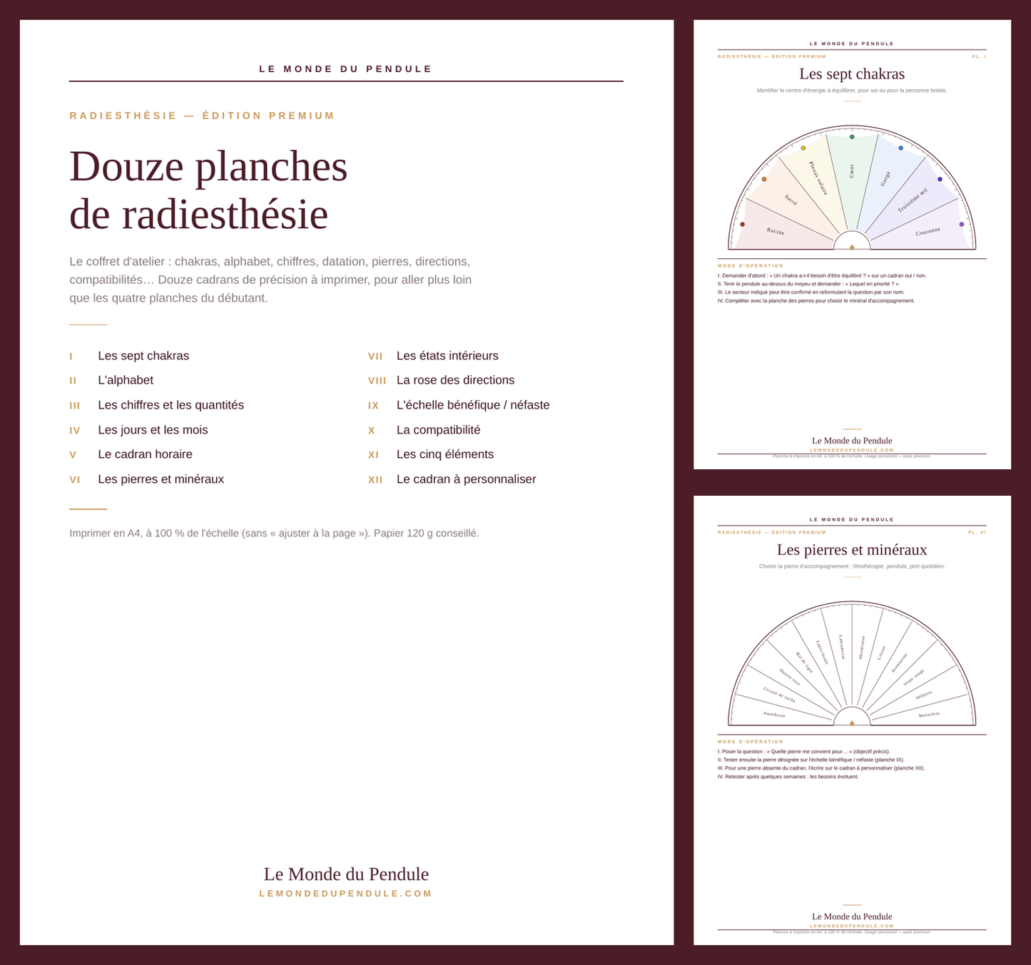 Pack premium de 12 planches de radiesthésie à imprimer — Le Monde du Pendule