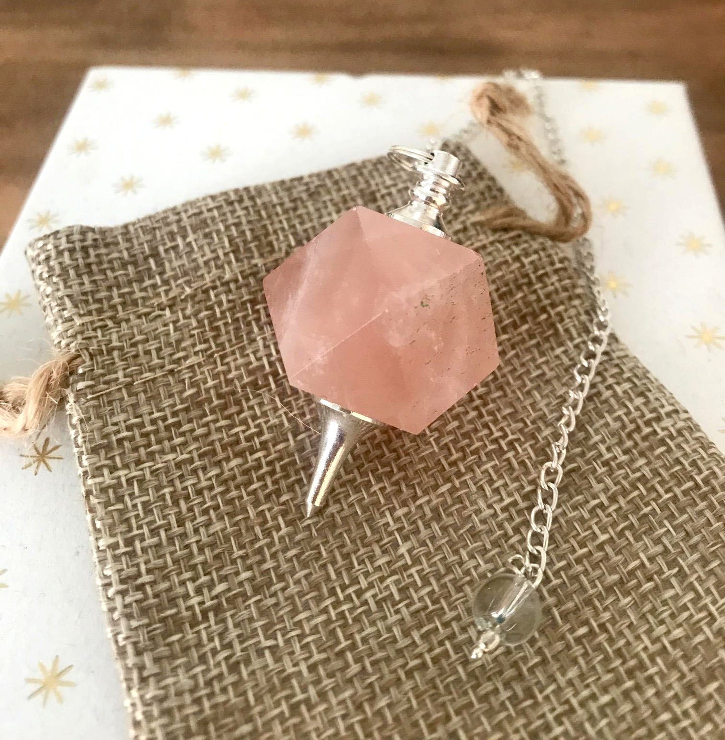 pendule dodécaèdre quartz rose